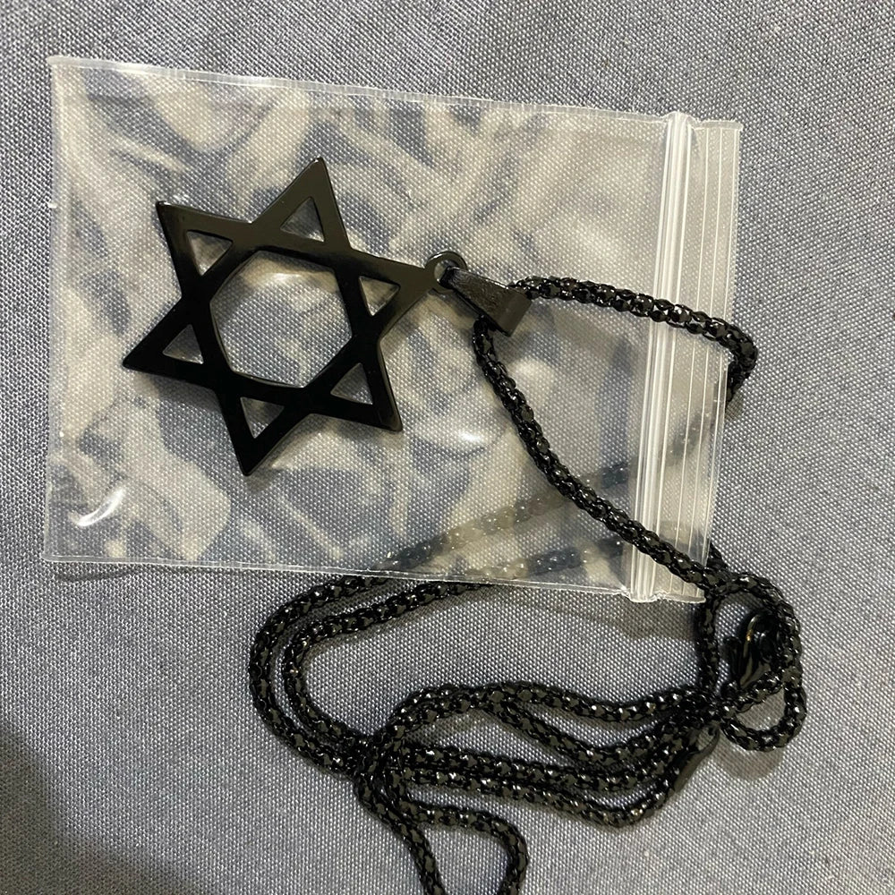 Classic Star of David Pendant Necklace – Black / Gold / Silver Stainless Steel + Free 24″ Chain