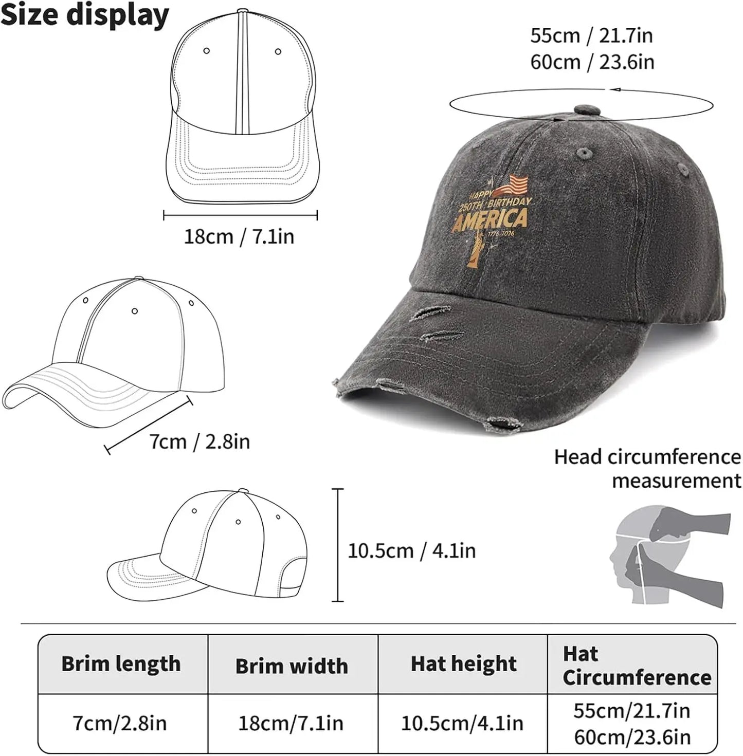 250th Birthday of America Hat – 1776–2026 Patriotic Baseball Cap