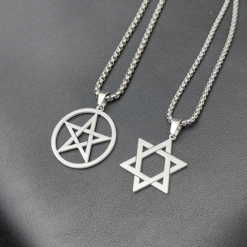Classic Star of David Pendant Necklace – Black / Gold / Silver Stainless Steel + Free 24″ Chain