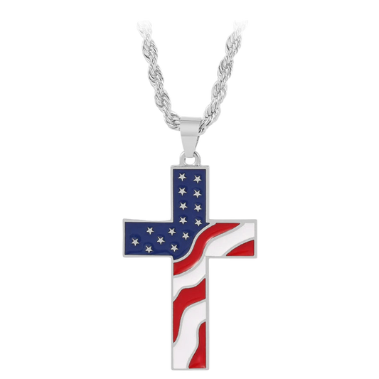 USA Flag Cross Necklace – Patriotic Rhinestone Pendant for Men & Women