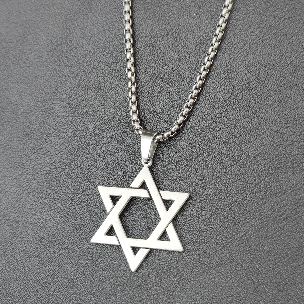 Classic Star of David Pendant Necklace – Black / Gold / Silver Stainless Steel + Free 24″ Chain